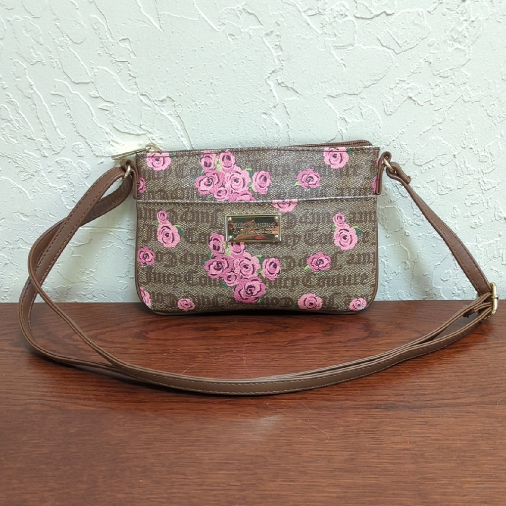 Juicy Couture Pink Brown Bloom Signature Crossbody Bag
